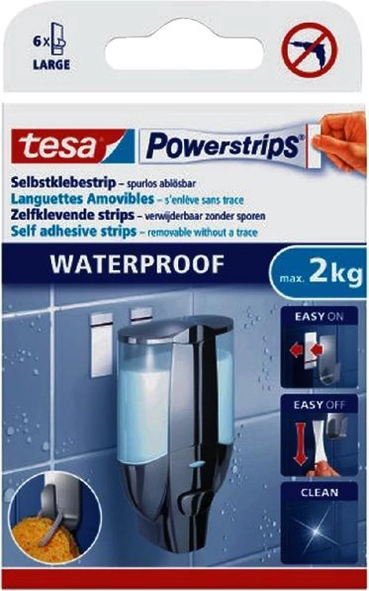 Tesa Powerstrips Large Waterproof Klusbenodigdheden - Klusbenodigdheden - Huishouden - Plakstrips/powerstrips - Dubbelzijdig - Zelfklevend - Tape/strips/plakkers - Afbeelding 8