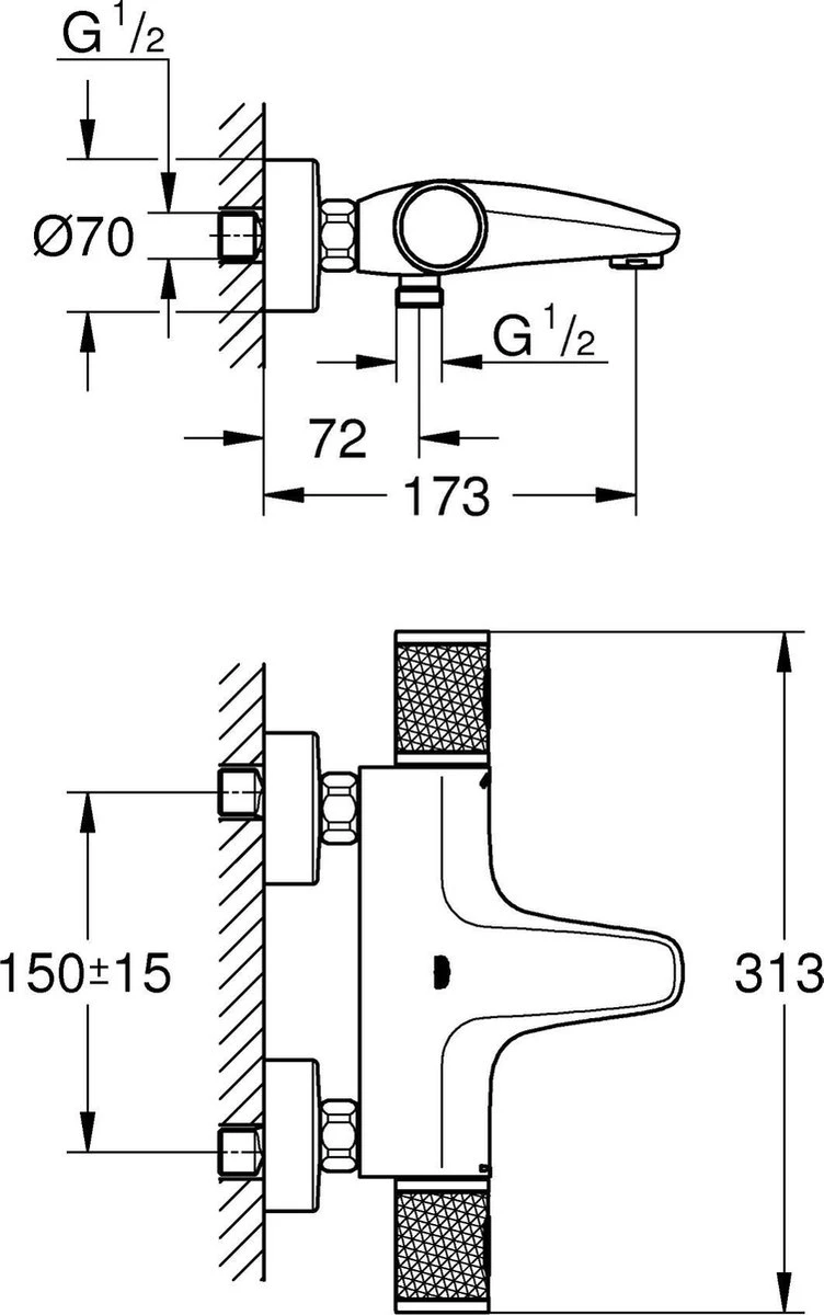 GROHE Grohtherm 1000 Performance Thermostatische Badkraan - 15cm - Met Koppelingen - Chroom - 34779000 - Afbeelding 10
