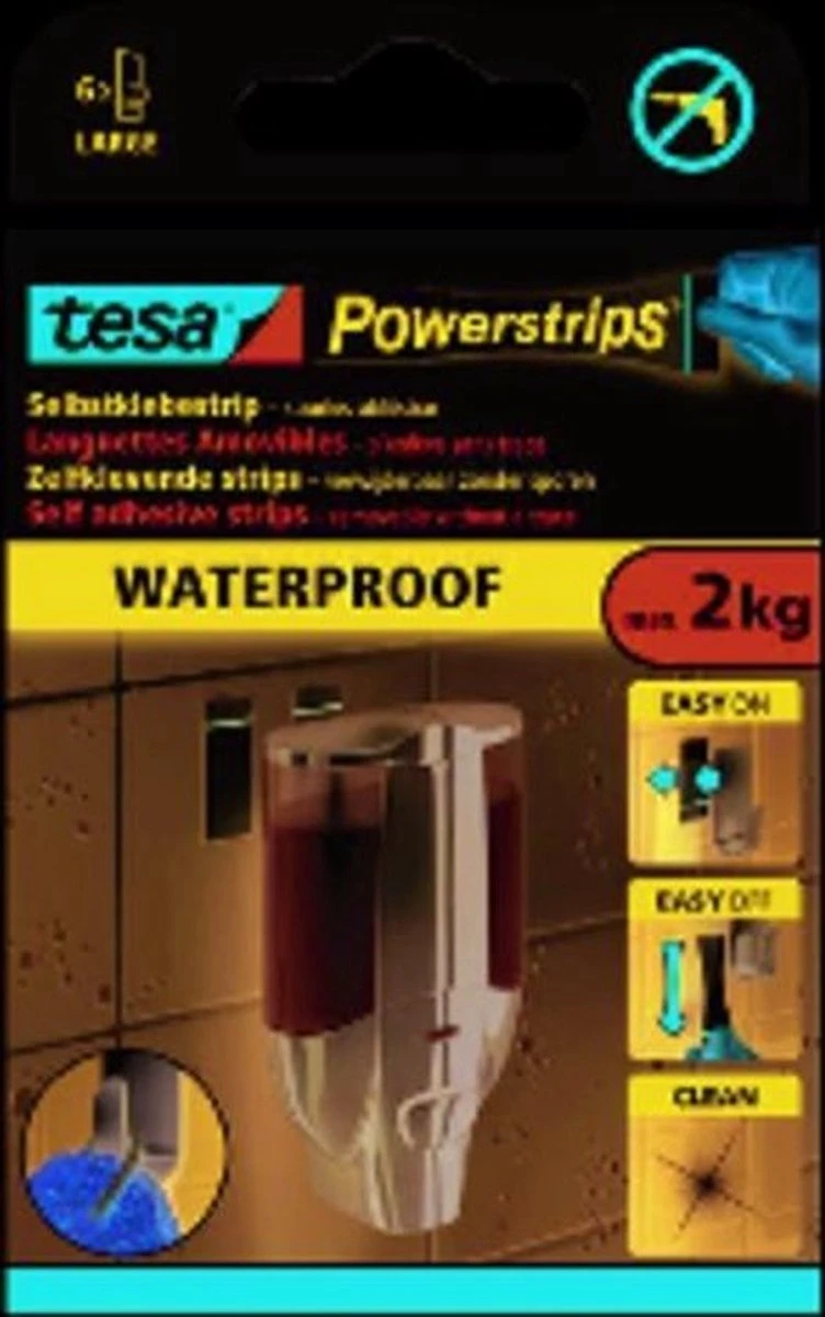 Tesa Powerstrips Large Waterproof Klusbenodigdheden - Klusbenodigdheden - Huishouden - Plakstrips/powerstrips - Dubbelzijdig - Zelfklevend - Tape/strips/plakkers - Afbeelding 5