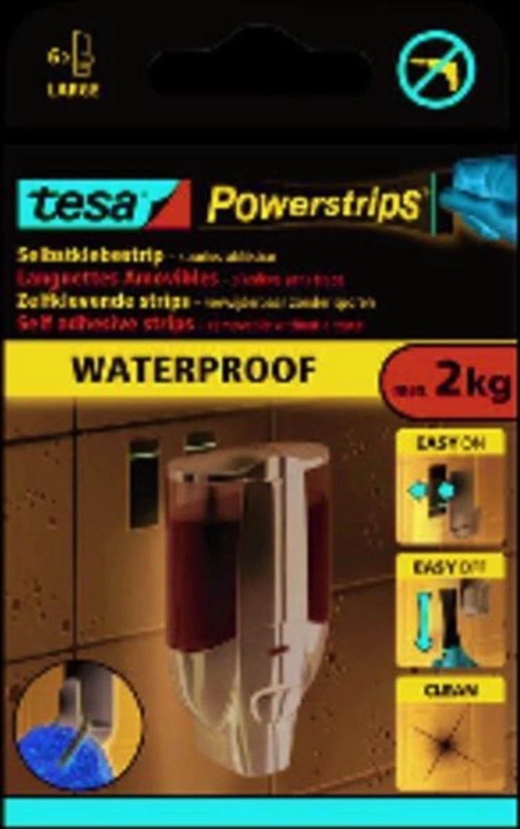Tesa Powerstrips Large Waterproof Klusbenodigdheden - Klusbenodigdheden - Huishouden - Plakstrips/powerstrips - Dubbelzijdig - Zelfklevend - Tape/strips/plakkers - Afbeelding 7