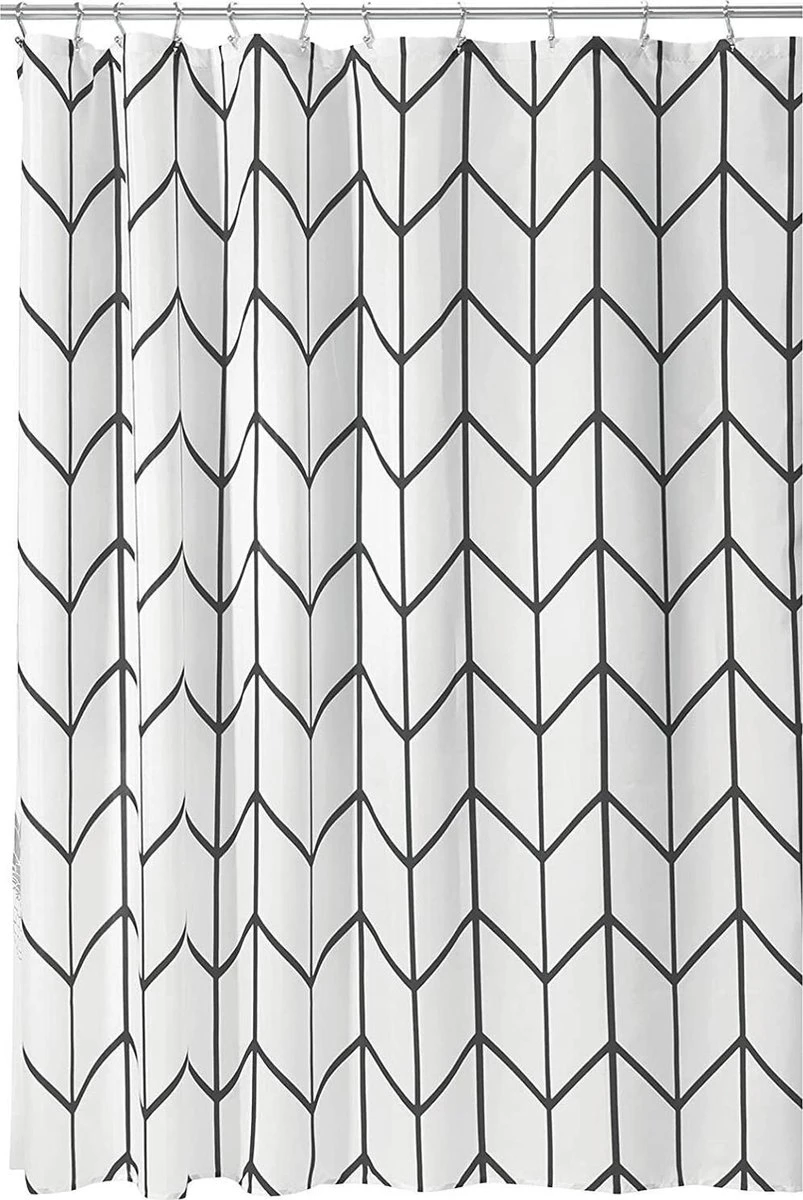 Douchegordijn Badkamer Accessoires - Visgraad - Zwart/Wit- 180x200 Cm