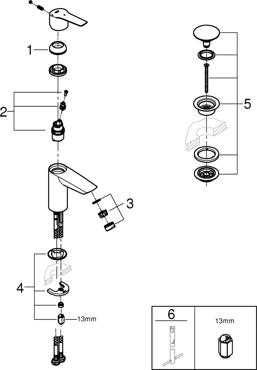 GROHE QuickFix Start Wastafelkraan - S-size - Met Waste - Mat Zwart - Afbeelding 2