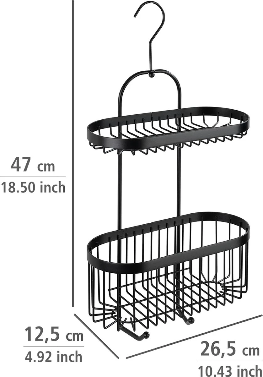 WENKO Doucherek 2-laags Classic Plus Black Mat Zwart - Doucherek Zonder Boren - Doucherek Hangend Zwart - Afbeelding 3