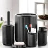 Badkamer Set - 5 Accessoires - Tandenborstelhouder - Zeepdispenser - WC Borstel - Zeepbakje - ZWART - Kayslus
