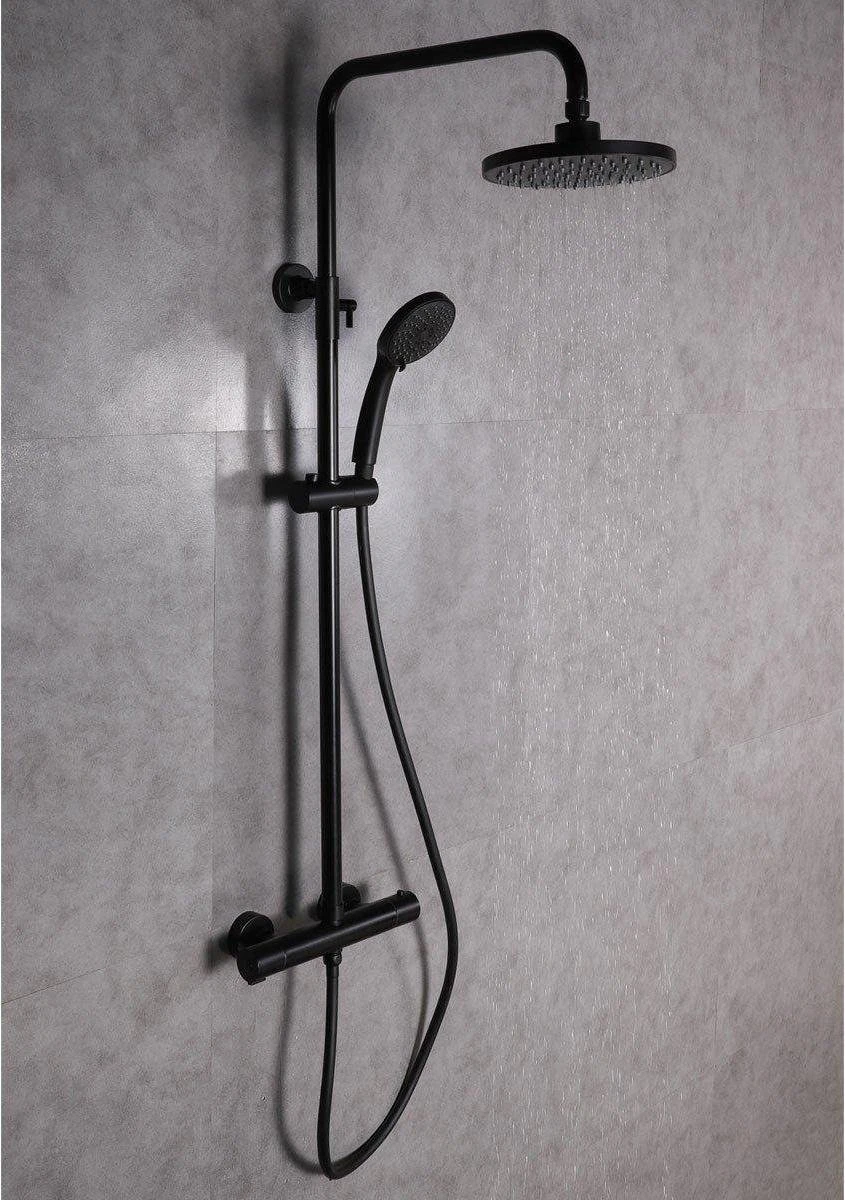 SAAR Opbouw Douche Set - Rond - Thermostaatkraan - Glijstang - Regendouche - Handdouche - Mat Zwart - Afbeelding 3