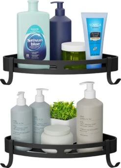 Merkloos Doucherek Zonder Boren – Doucherek – Badkamerrek – Zwart RVS – Zonder Boren – IP68 Waterdicht – 8KG Draagkracht – 2 Stuks