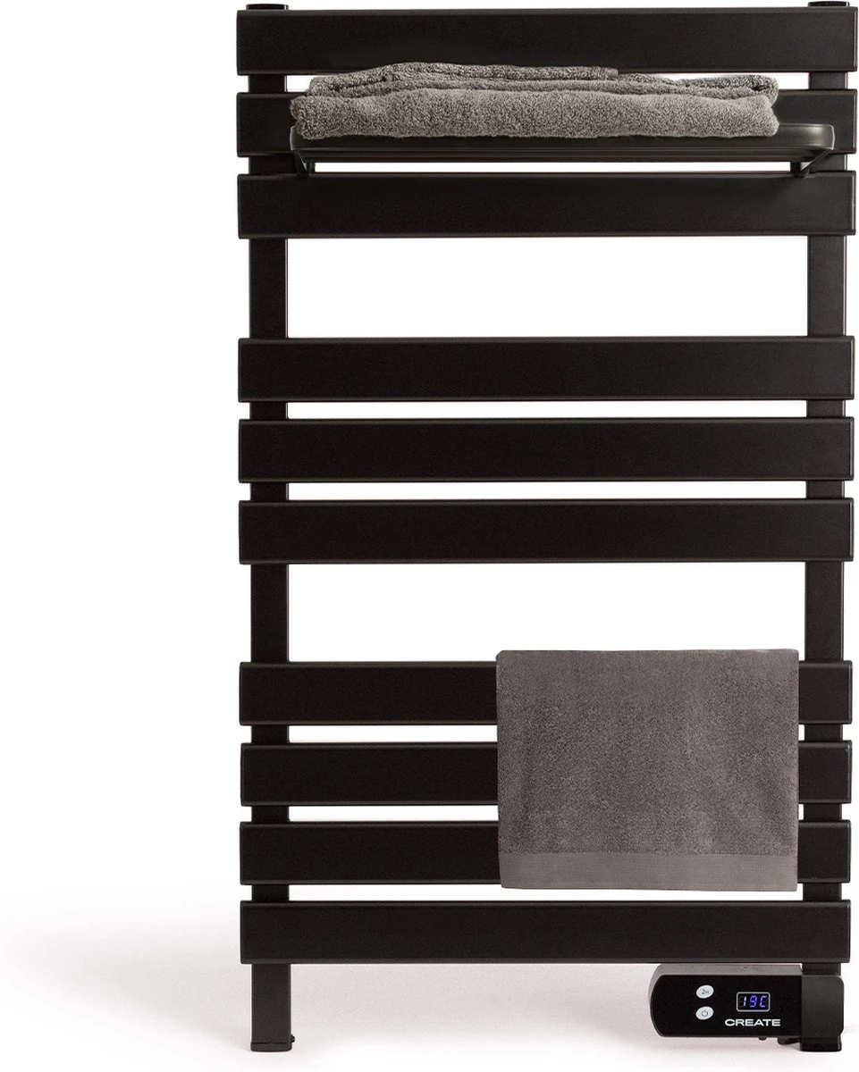 CREATE WARM TOWEL 500W - Elektrisch Handdoekenrek Voor Aan De Muur Met Plank - Zwart - Afbeelding 2
