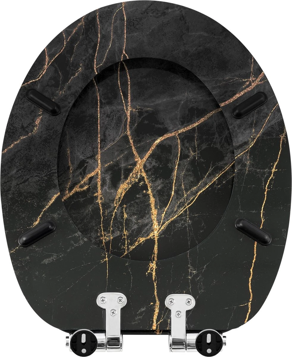 Kamyra® Toiletbril Met Softclose & Print - Toiletbrillen, WC Bril, Brillen, Toiletzitting - Zwart Marmer - 37.5x43.5 Cm - Afbeelding 5
